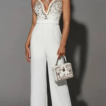 Sexy white rhinestone jumpsuit women summer pants elegant one piece bodycon jumpsuits birthday club outfits bodysuits rompers Sexy white rhinestone jumpsuit women summer pants elegant one piece bodycon jumpsuits birthday club outfits bodysuits rompers