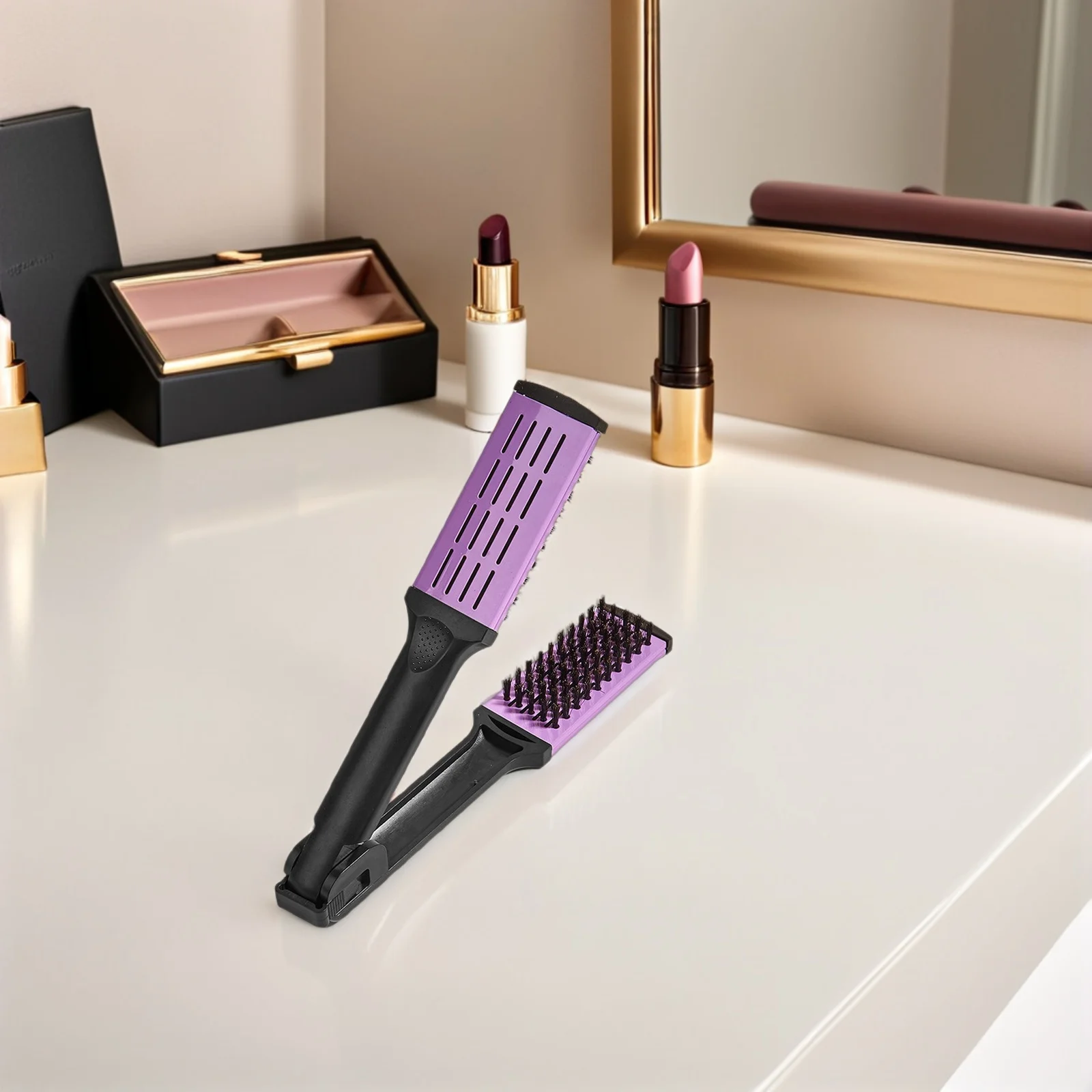 مشط تشكيل الشعر على شكل حرف V، فرشاة تمليس مزدوجة الجوانب لجميع أنواع الشعر، سهلة وفك تشابك الحرارة حتى