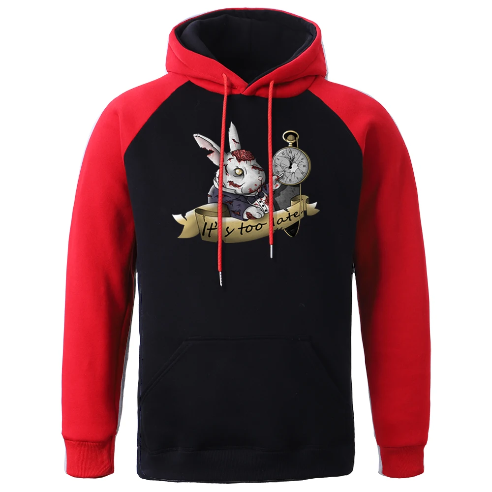 The White Zombie Rabbit Holding Pocket Watch Hoodies Streetwear Fleece Raglan Pullover Mens Autumn Casual Sweatshirts Hoodie