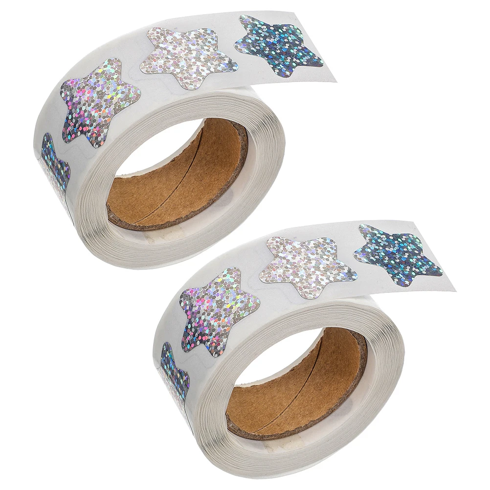 

Shimmer Pentagram Stickers 2 Rolls Star Paper Funny Children Reward Student Sealing Labels Classroom Supplies Kindergarten