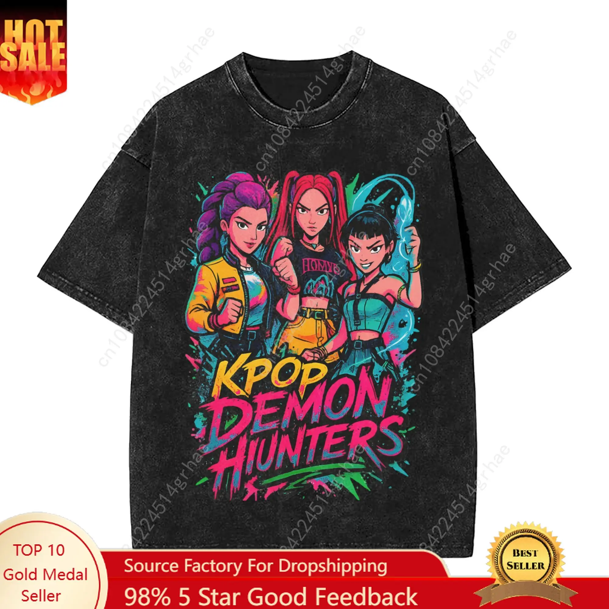 

Fun Saja boys K-pop demon hunters T-Shirts Men Crewneck Pure Cotton Washed T Shirts Short Sleeve Tee Shirt Printing Clothing