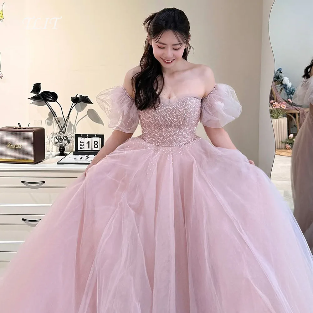 TLIT-vestido de noche de tul brillante, Color caramelo, corte en A,!..., Corea, vestidos de novia, sesión de fotos, cristales, vestido de graduación personalizado