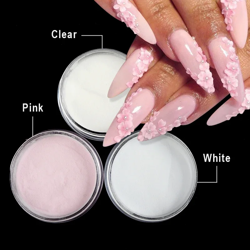 Pó acrílico profissional para nail art, acessórios de manicure, para nail art, extensão, escultura, branco, rosa, decoração, 3pcs