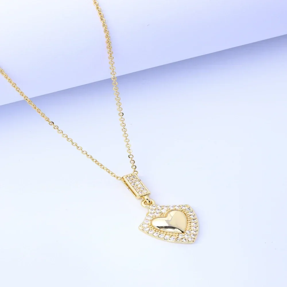 Collana da donna - Eleganti gioielli con ciondolo con intarsio in zirconi, design scudo amore, catena con clavicola a stella alla moda, versatile D