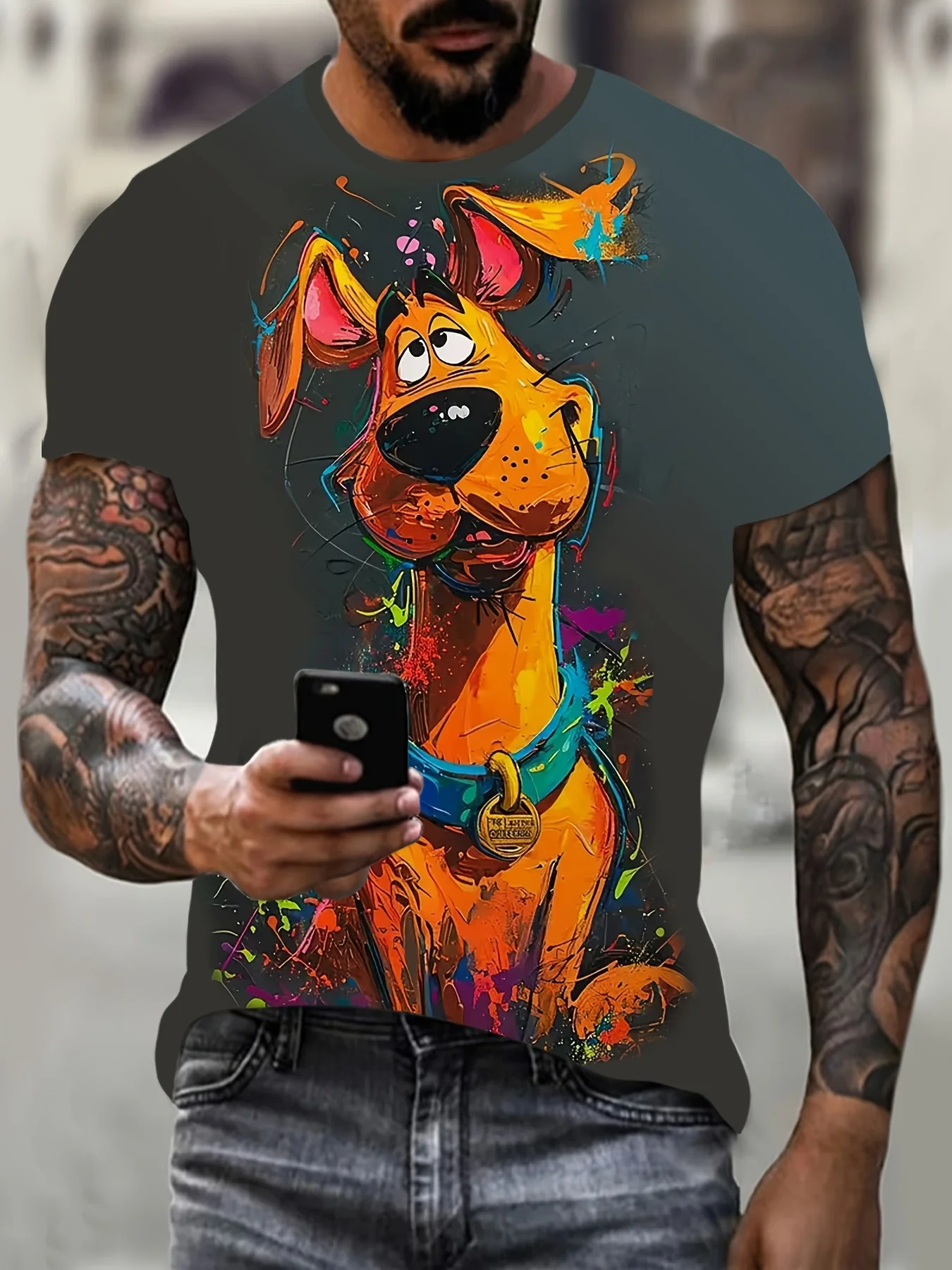 

3D Print Dog T-Shirt,Casual Round Neck Knit Fabric Top,Men'S Short Sleeve,Slightly Stretchy,Made of 95% Polyester