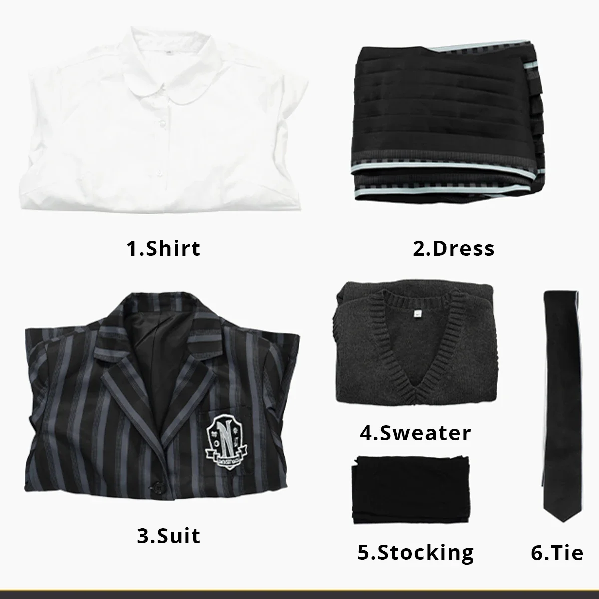 Peluca de disfraz de Cosplay, uniforme escolar Nevermore, vestido, suéter, traje con logotipo bordado, fibra sintética de red rosa