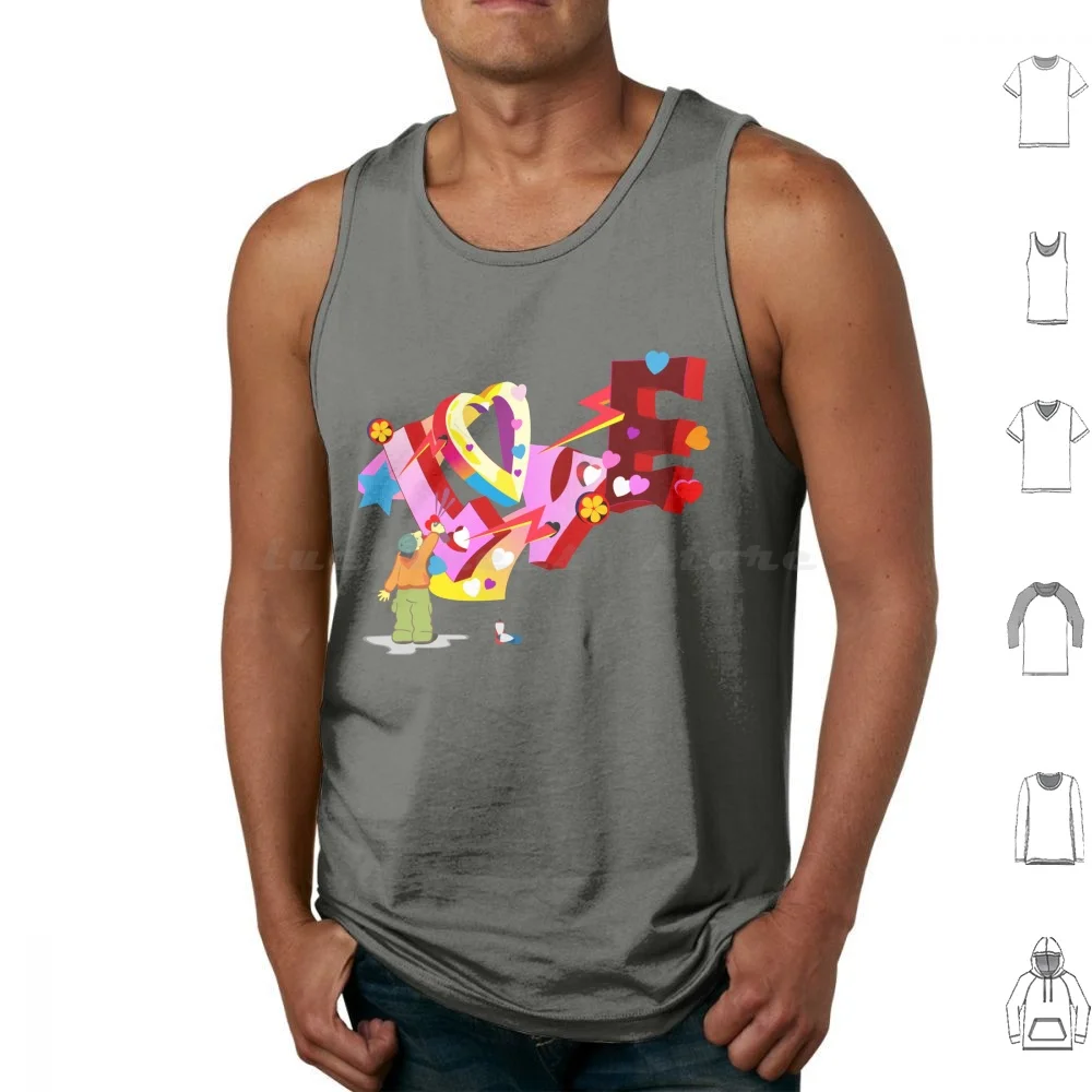 Graffiti Liebe Tanktops drucken Baumwolle Graffiti Künstler Hippie Liebe Sprüh farbe Spray kann Blumen Amore Neon Farben Farben