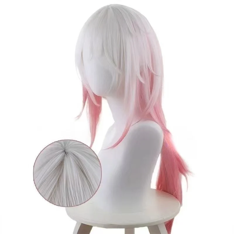 Fan Wujiu Cosplay Wig White Pink Gradient Medium Long Wig Heat Resistant Synthetic Hair For Halloween Costume Party Comic Con
