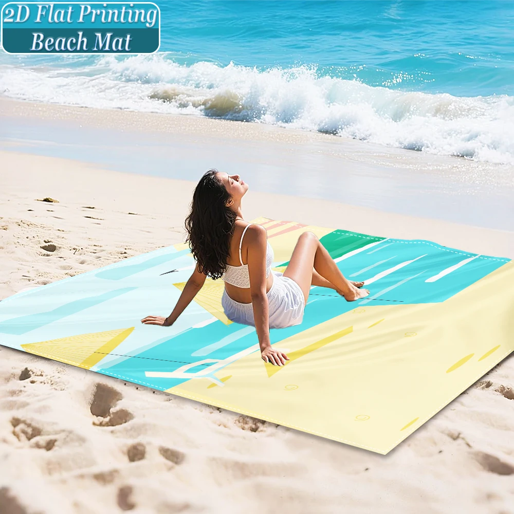 1-Piece Set, Summer Outdoor Beach Mat, Includes 4 Ground Stakes, Unique Printed Design, Fade-Resistant, Lightweight, Quick-Drying, Easy to Carry, Windproof and Sandproof, Fashionable and Trendy Outdoor Activity Decoration, Suitable for Beach, Camping, Picnics, Parties