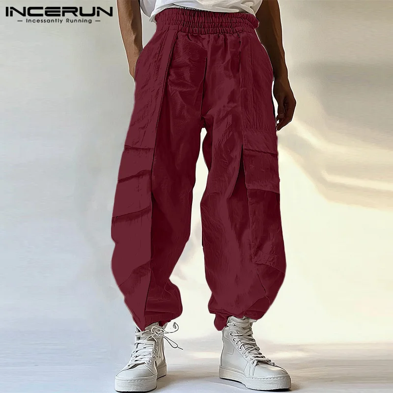 INCERUN American Style Fashion Trousers New Men Pleated Deconstruction Design Long Pants Casual Streetwear Solid Pantalons S-5XL