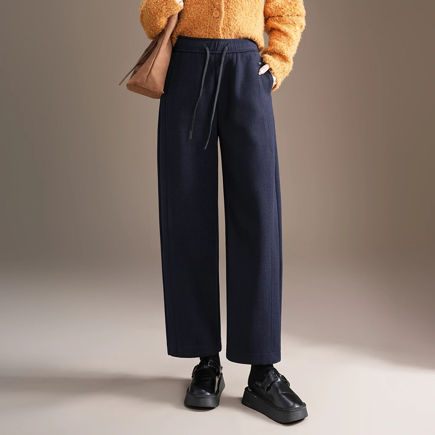 

Женские шерстяные повседневные брюки с высокой талией, прямые, свободные, утягивающие, в стиле «гармония», осенне-зимние, новинка