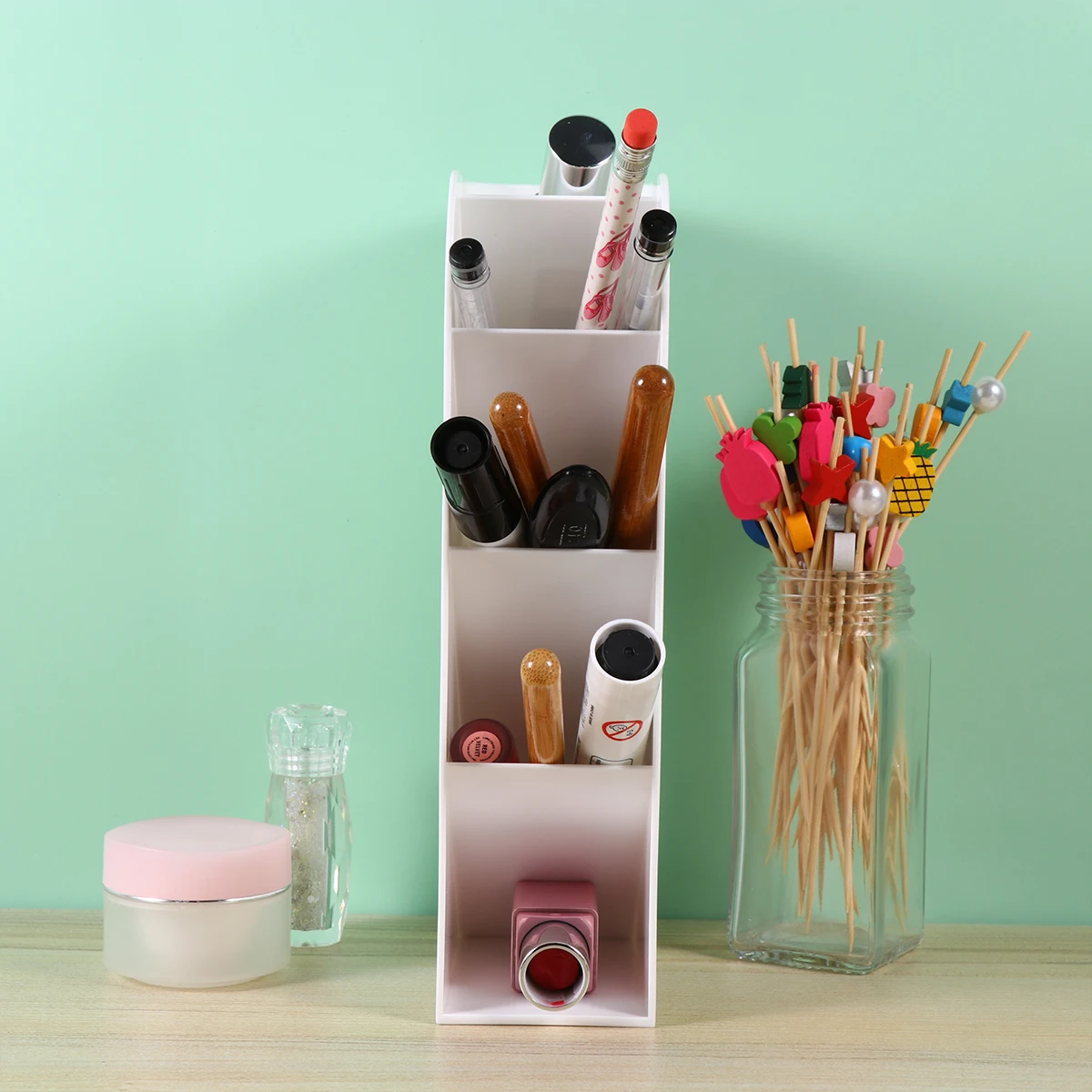 

2pcs Plastic Pen Holder Pencil Case Stationery Box Desktop Organizer Storage Student Coin Case Eco-Friendly Light