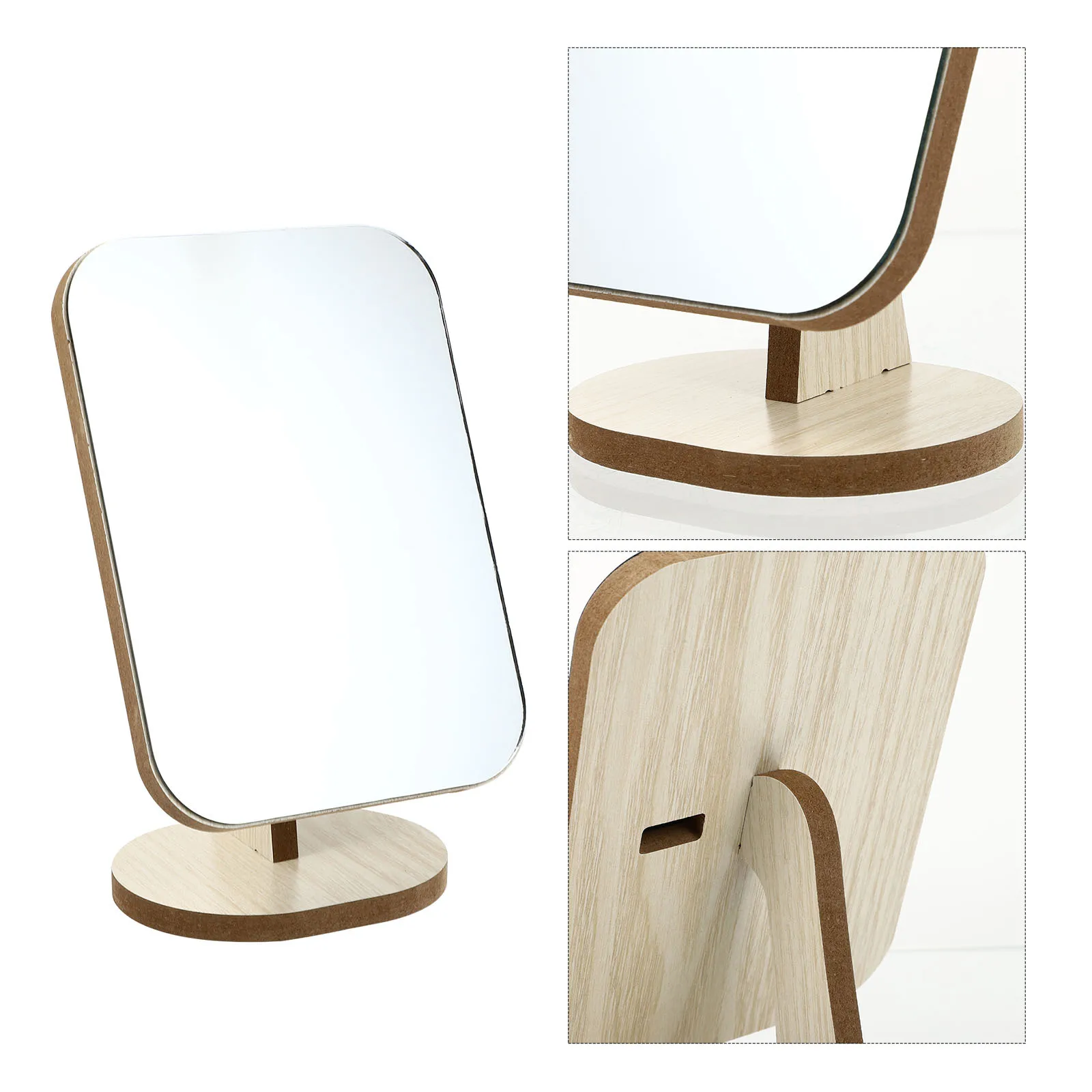 

1pc Tabletop Wooden Dressing Mirror Movable Rotatable Desktop Makeup Mirror High-Definition Durable Clear Reflection Portable