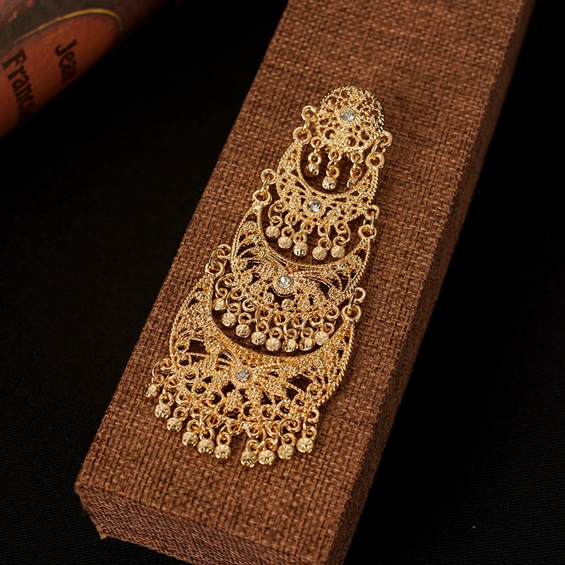 Algerian Bridal Heavy Earring with Tassels Gold Plated Drop Earring for Women Moon Shape Dangle Earrings Bijoux Marriage