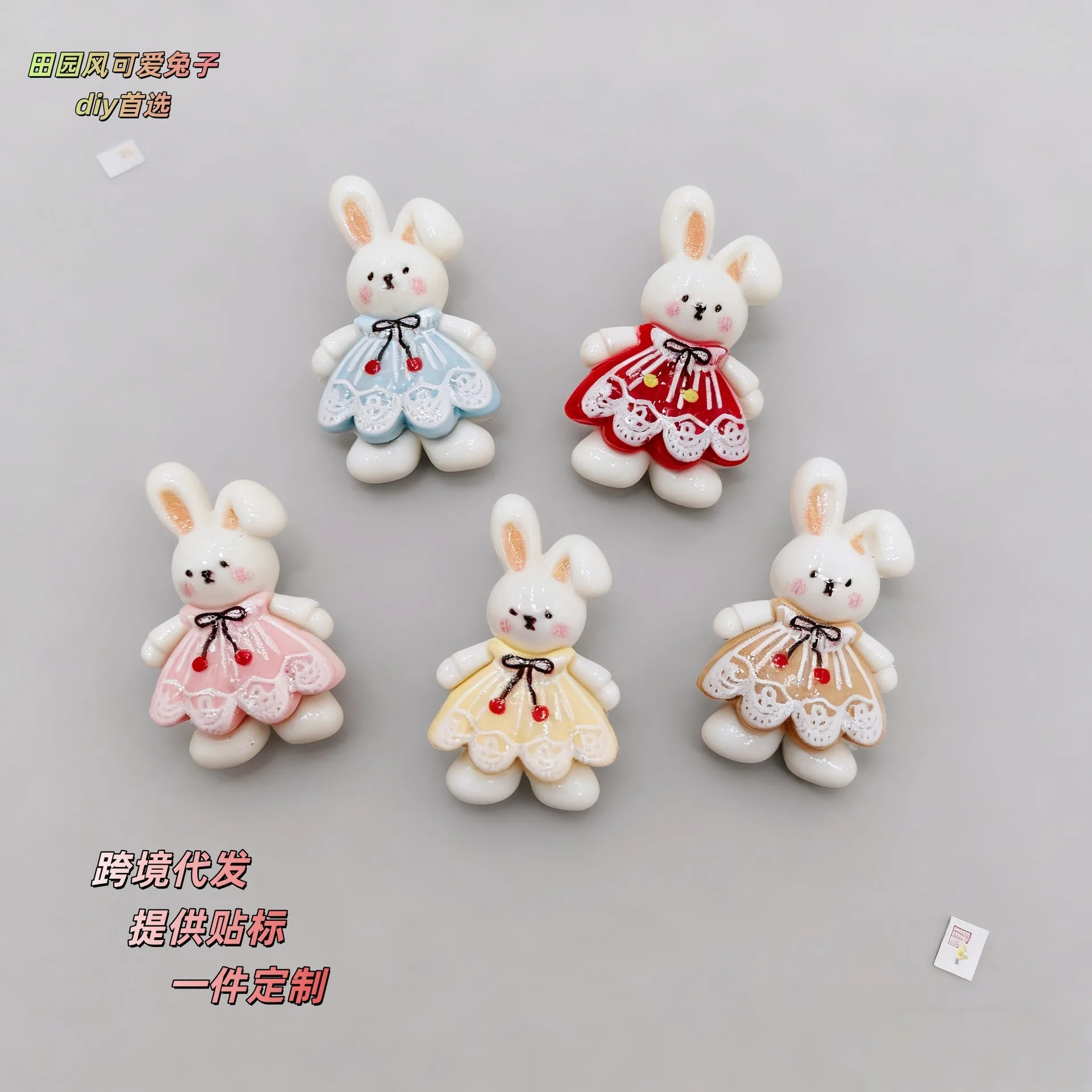 10Pcs New Cute Pastoral Bunny Rabbit Resin Figurine Crafts Flatback Ornament DIY Hairwear Phone Case Croc Shoes Accessories