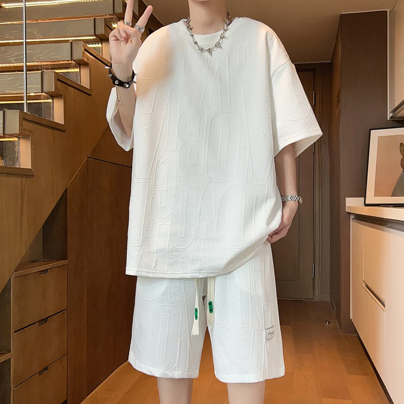 Conjunto Casual Esportivo de Seda Gelada para Homens: Camiseta de Manga Curta Respirável de Verão com Shorts Casuais de Marca...
