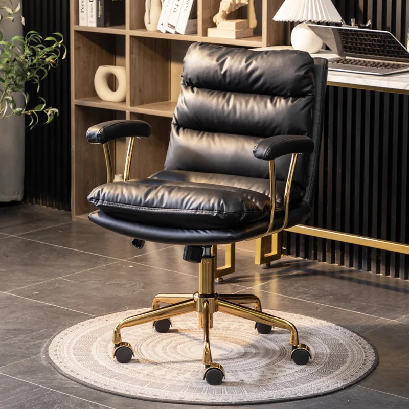 Ergonomic Computer Chair Home Office 360° Silent Swivel Caster Wheels Titanium Gold Electroplated Steel Leg Chair Work Reading