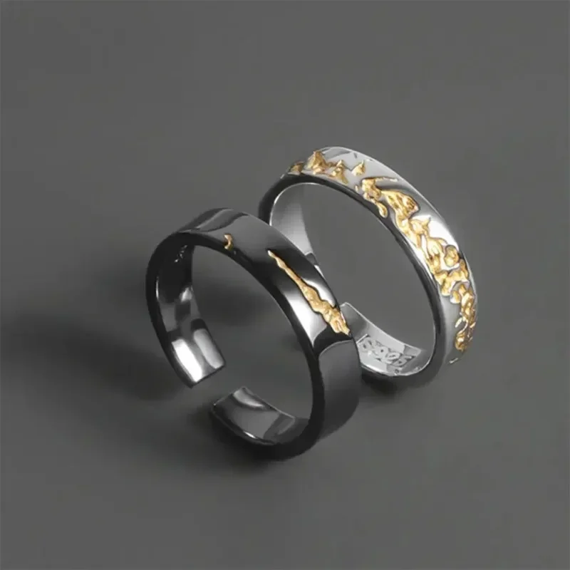 Mens Rings Delicate Trendy Personalized Gilding Irregular Pattern Alloy Opening Adjustable Ring Jewelry for Men Girls Gift