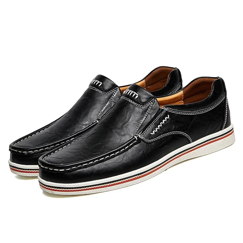 Men's leather shoes, Roman style breathable casual shoes, British handsome business shoes, soft soled bean lazy shoes