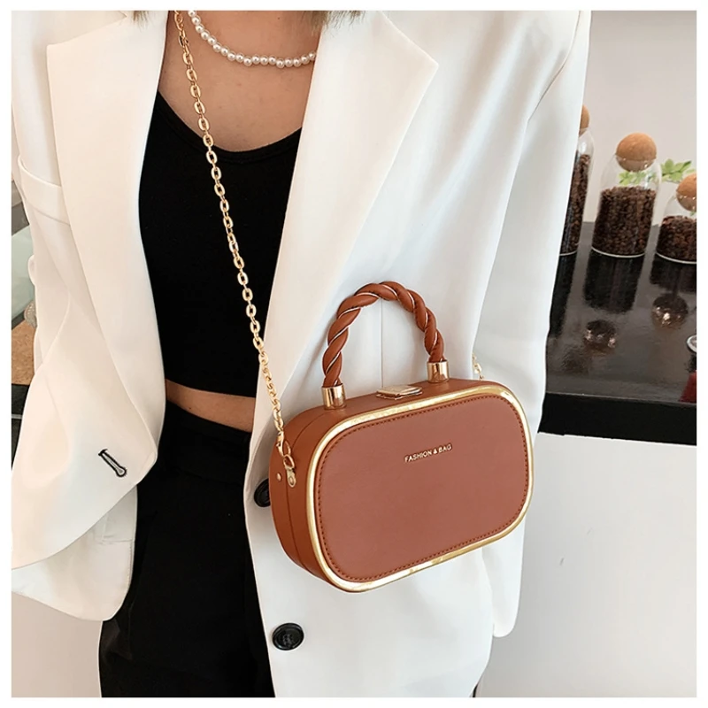 Premium Hundred Oval Box Chain Bag Girls Mini Fashion Simple Handbag Ladies Lock Crossbody Bag Shoulder Bag