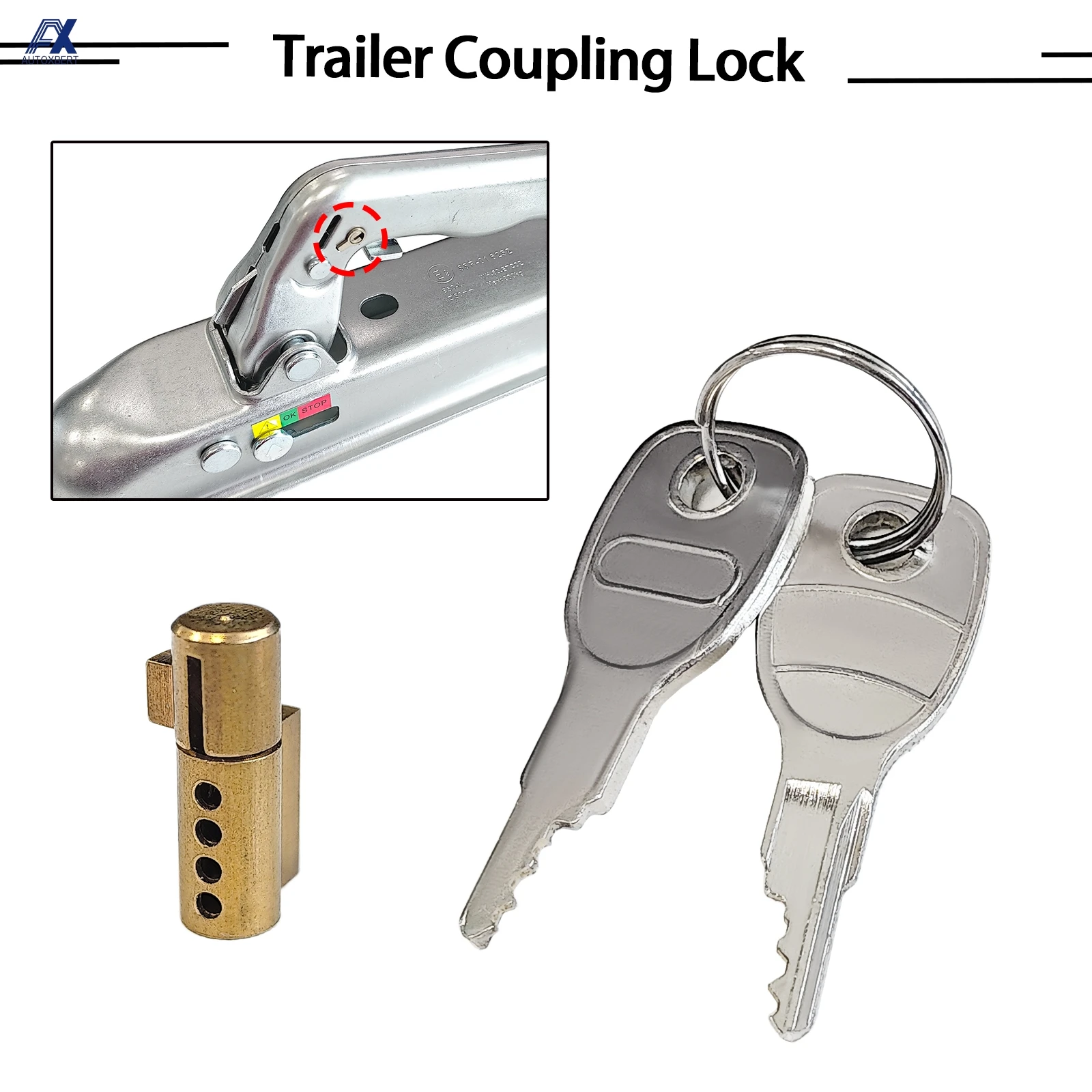 Trailer Coupling Hitch Lock Insertable Security For Pressed Coupler Heads Caravans RVs Part Accessories Anti-theft Lock 2 Keys