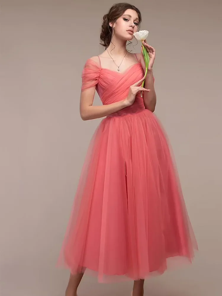 Soild Bridesmaid Dress For Women Fairy Grunge Bow Taping Ball Gown High Waist Birthday Outfits Camis Wedding Vestidos De Mujer