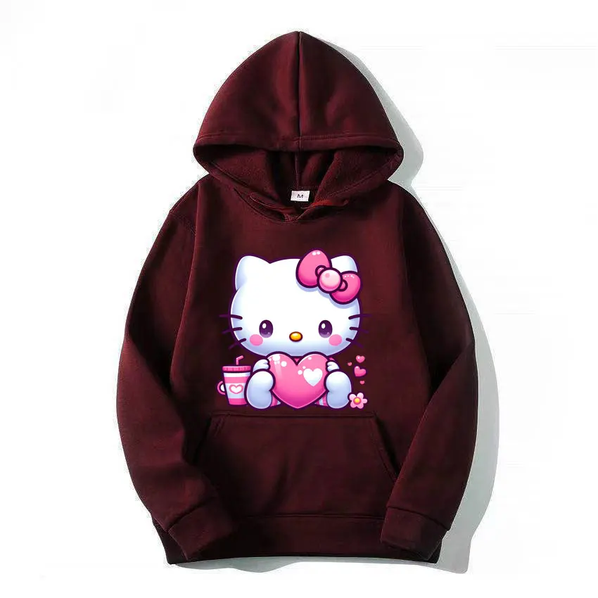 Felpe con cappuccio oversize da donna Moda coreana Felpa da studente carina Sanrio Hello Kitty Modello Pullover Capispalla invernale da donna