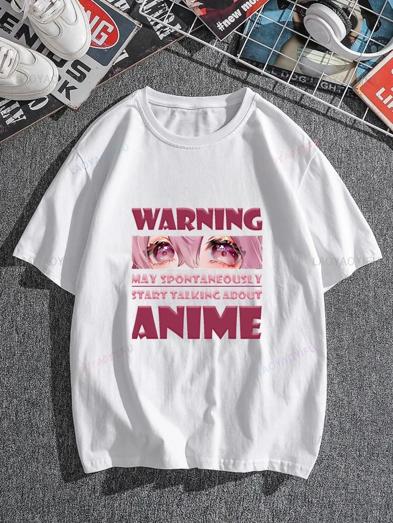 

Warning Anime,may Spontaneously Start Talking about, Unisex Stylish Shirts, Casual Cotton Crewneck T-shirts for Anime Lovers