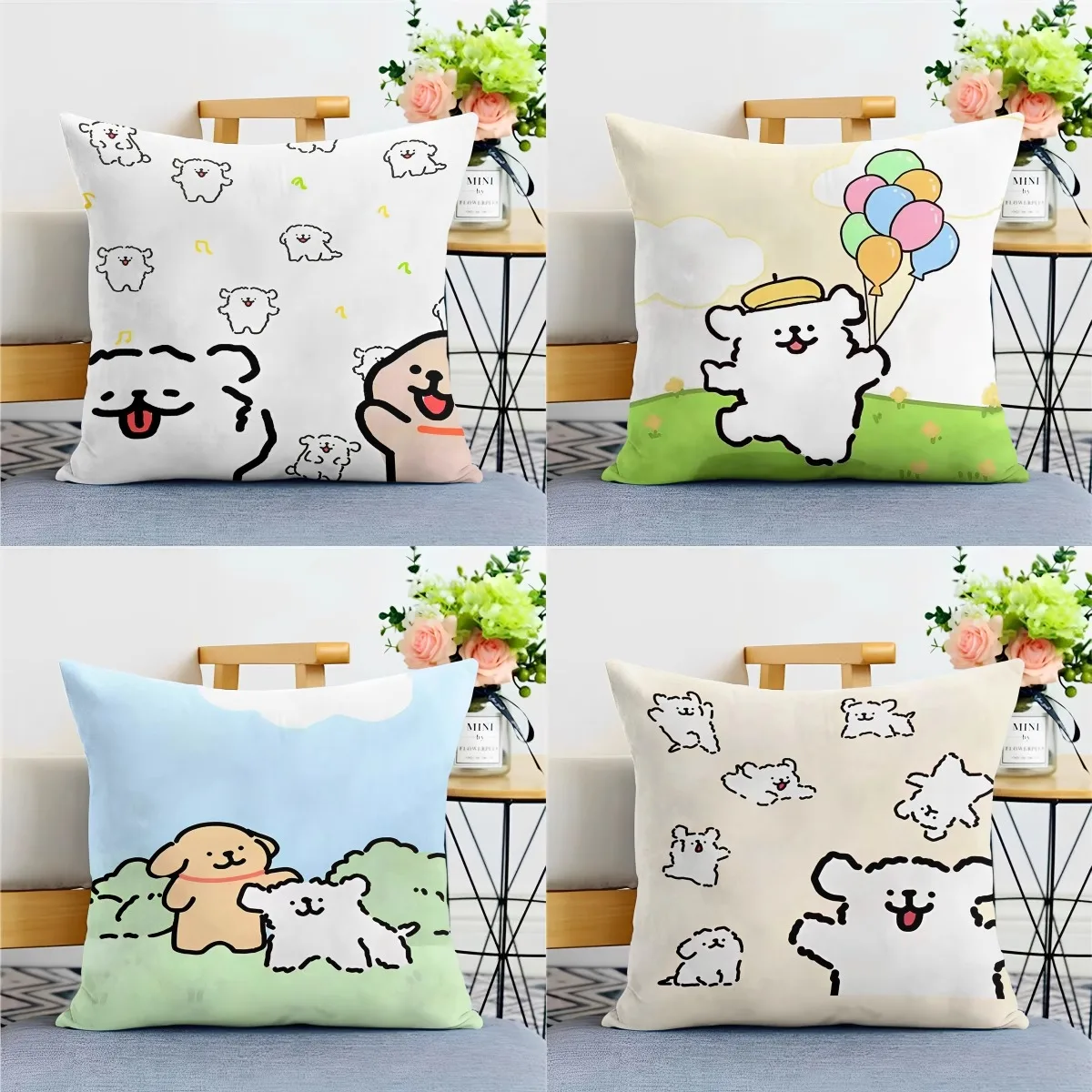 

Line puppy pillowcaseBedroom Sofa Decorative Cushion Cover With Zipper Soft Cushion Cover