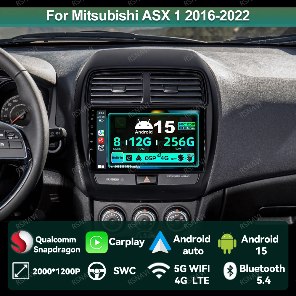 Android 15 Car Radio For Mitsubishi ASX 1 2016-2022 WIFI+ 4G LTE 8 Core Autoradio Stereo IPS Head Unit AI Voice Systems Qualcomm