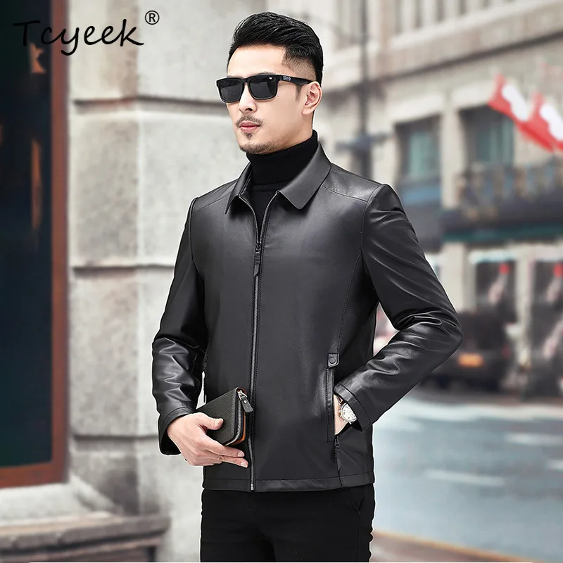 

Tcyeek Real Leather Jacket Men Clothes Autumn Winter Mens Coats Soft Sheepskin Motocycle Coat Trendy Slim Fit Jaqueta De Couro