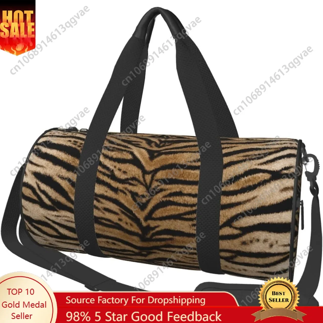 Sports Gym Bag Tiger Texture Print Travel Duffel Bag Shoes Compartment For Men Women Foldable Lightweight Yoga Gym Sports Bag