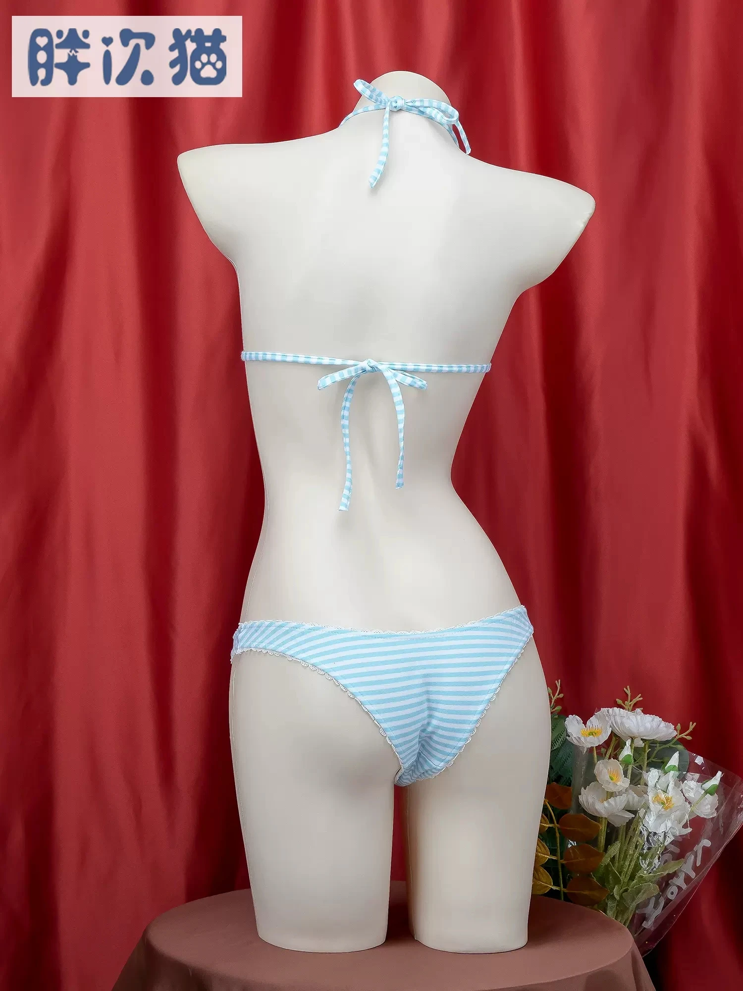 Três Ponto Listrado Bowknot Bikini, Conjuntos De Roupa Interior De Bandagem, Escola Cosplay Traje, Uniforme Meninas, Estilo Japonês
