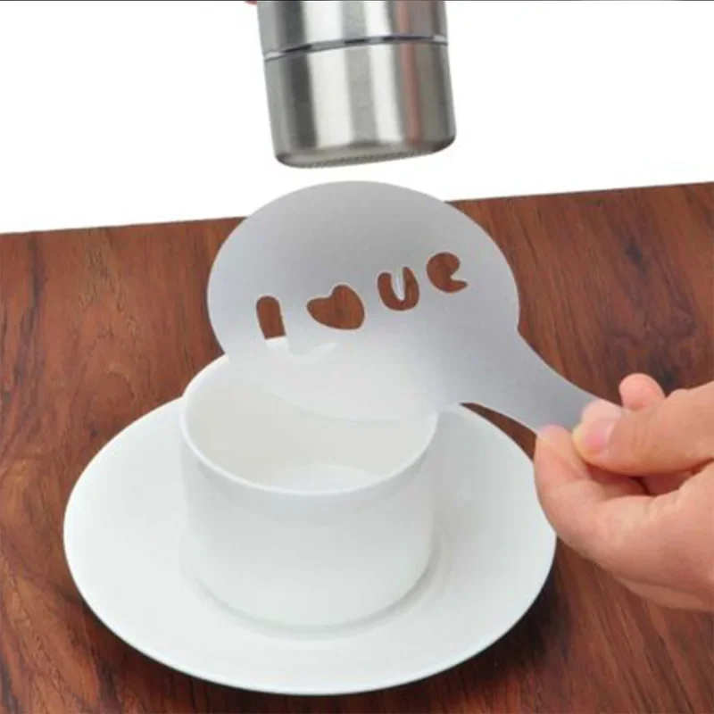16Pcs Coffee Milk Barista Cappuccino Stencil Mold Cupcake Stew Pad Duster Spray Tools Cake Decorating Templates