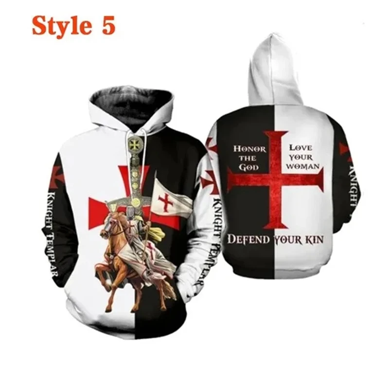 Rycerz templariuszy męska bluza z kapturem 3d drukowane mężczyźni kobiety Casual bluzy z kapturem swetry Hip Hop Harajuku Streetwear topy