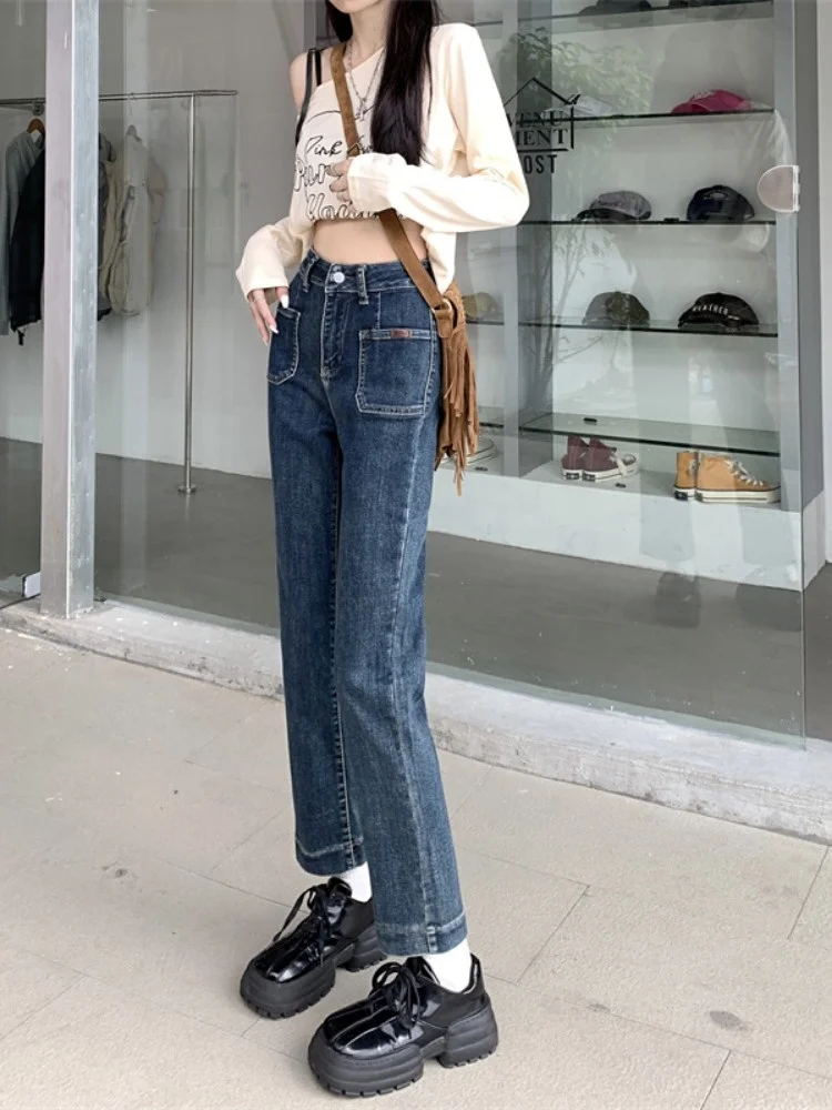 

Ретро джинсы с высокой талией, облегающие, синие, прямые, женские, весенние, маленькие размеры, модные повседневные джинсы