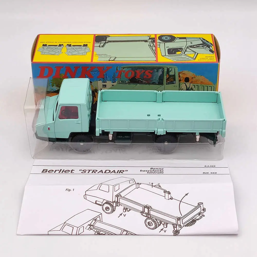 Atlas Dinky 장난감 569 및 569P, Berliet Stradiair Benne Basculante Laterale 및 Plateau Surbaisse Porte Machine, Outil Prototype 트럭