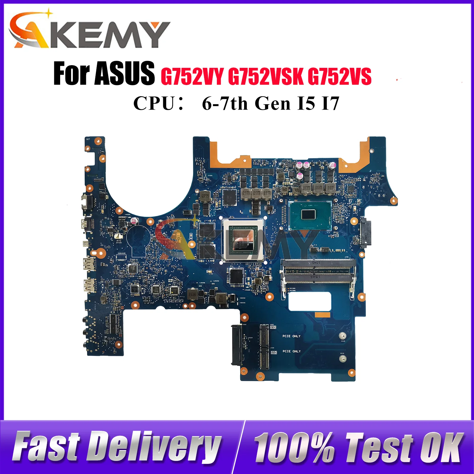 

G752VY Laptop Motherboard For ASUS ROG G752VS G752V GL752VW G752VSK GL752VL Notebook Mainboard With I5 I7 CPU 100% tests OK stk