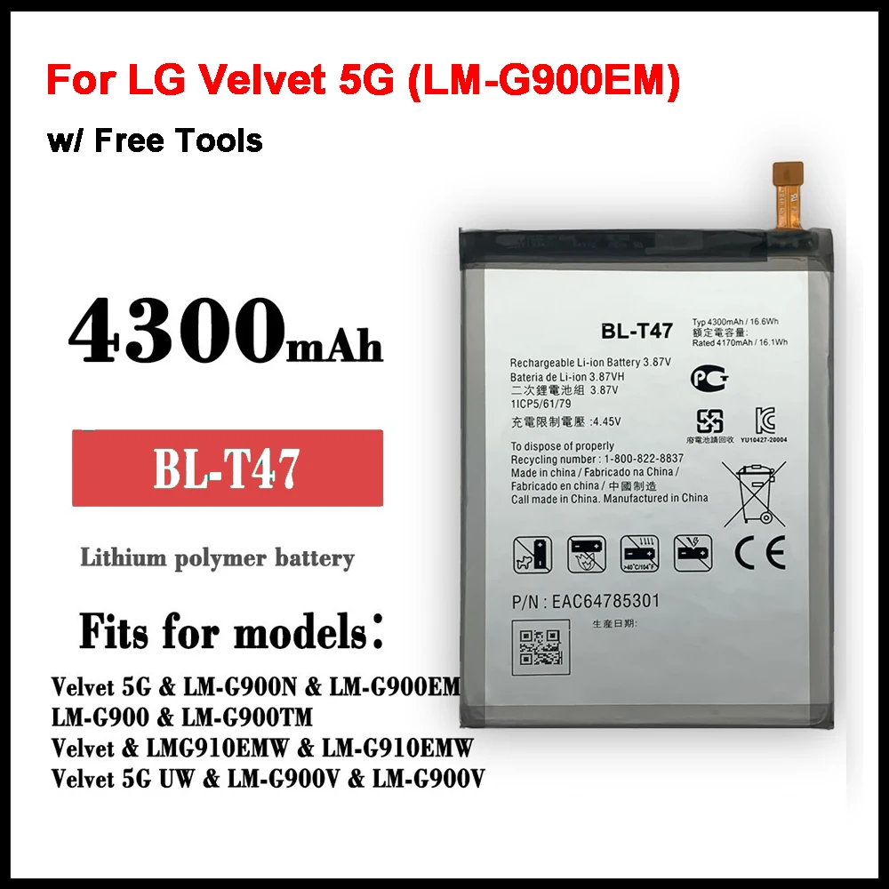 Replacement battery for LG Velvet 5G (LM-G900EM) BL-T47 LM-G900N LM-G900 LM-G900TM LMG910EMW Velvet 5G UW LM-G900V batteries