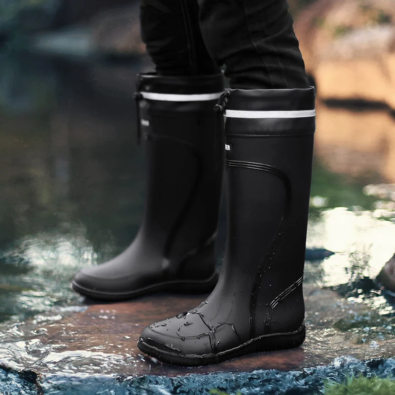 Men's Outdoor Rain Shoes Couple's High-top Laced Rain Boots Portable Non-slip Wear-resistant Water Operations Chef Fishing Boots