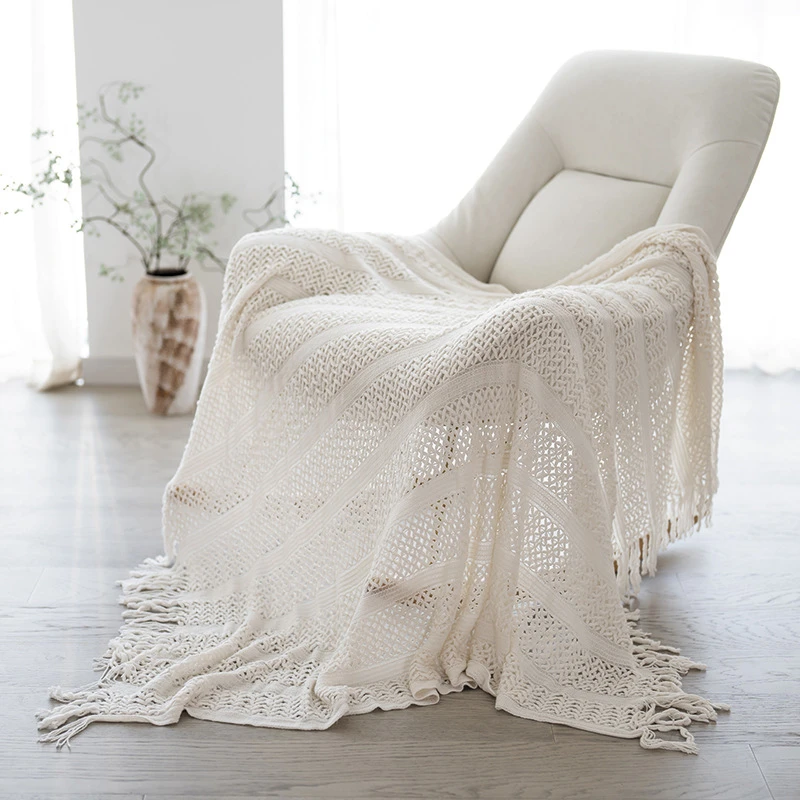 Hollowed-out Soft Bed Blanket Knit Model Home Decoration, Striped Sofa Cover, Large Size Bedspread, Hotel Bed End Towel Cover