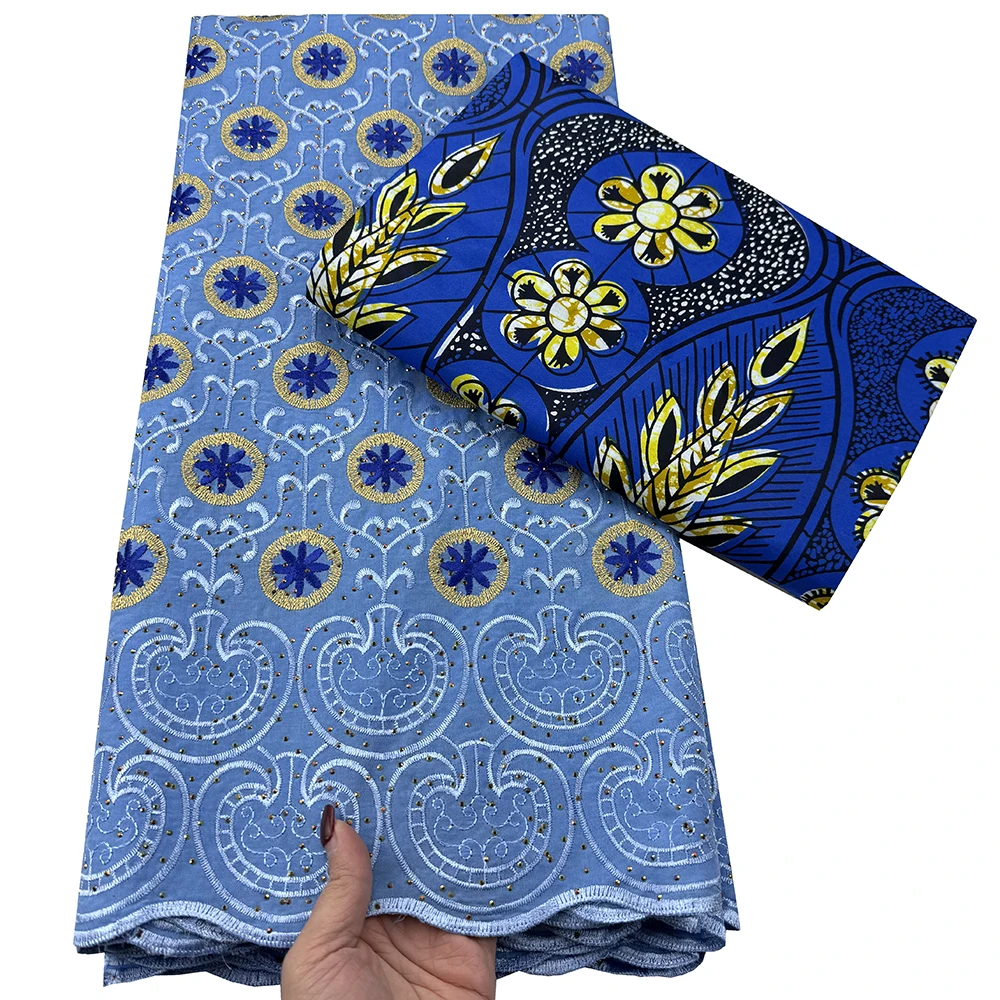 قماش شمع أفريقي لفستان الحفلات قطن مطرز دانتيل فوال سويسري أحدث، شمع حقيقي أنقرة باتيك، 2.5 ياردات + 3 ياردات، Y12 #3