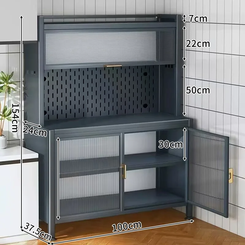 Multi-Layer Metal Kitchen Storage Rack Floor-standing Organizer Cabinet Microwave Oven Storage Functional Cupboard Sideboard
