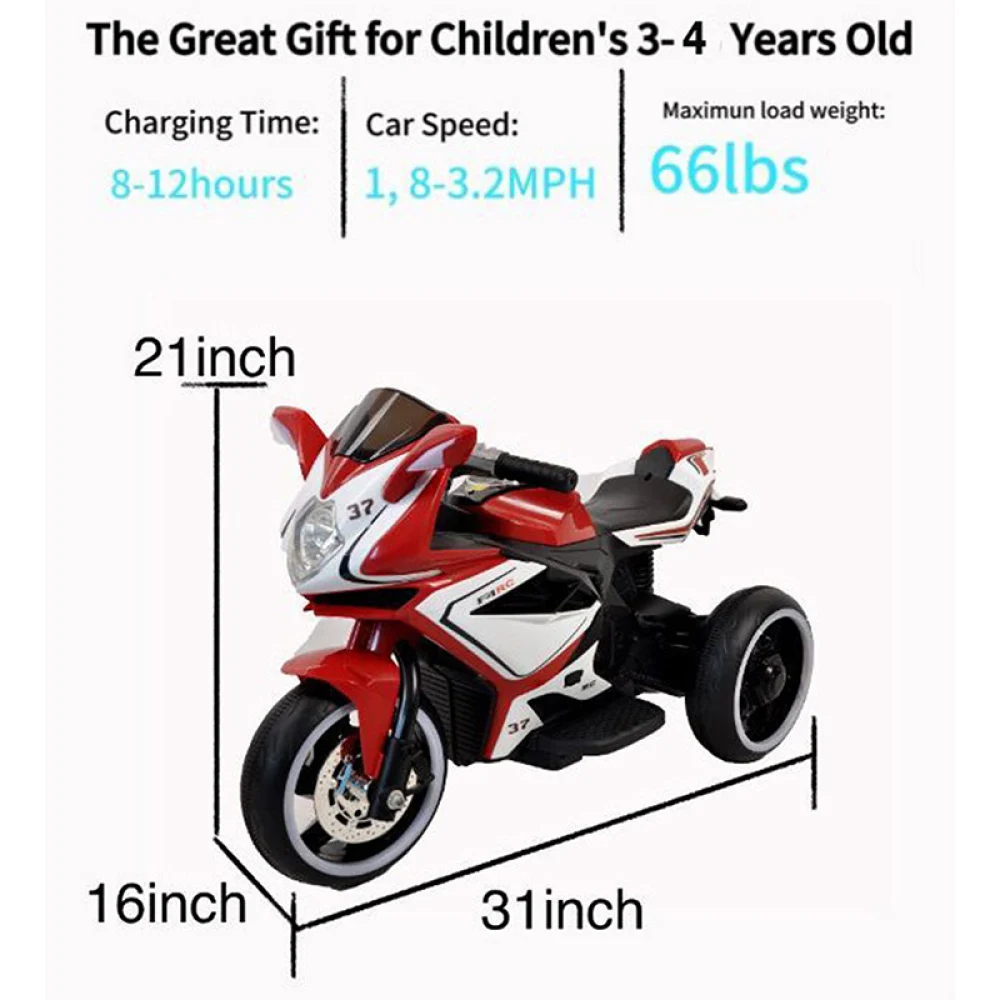 Motocicleta eléctrica roja de plástico para niños de 6V/motocicleta de juguetes para niños/coche eléctrico para niños/paseo eléctrico en motocicleta