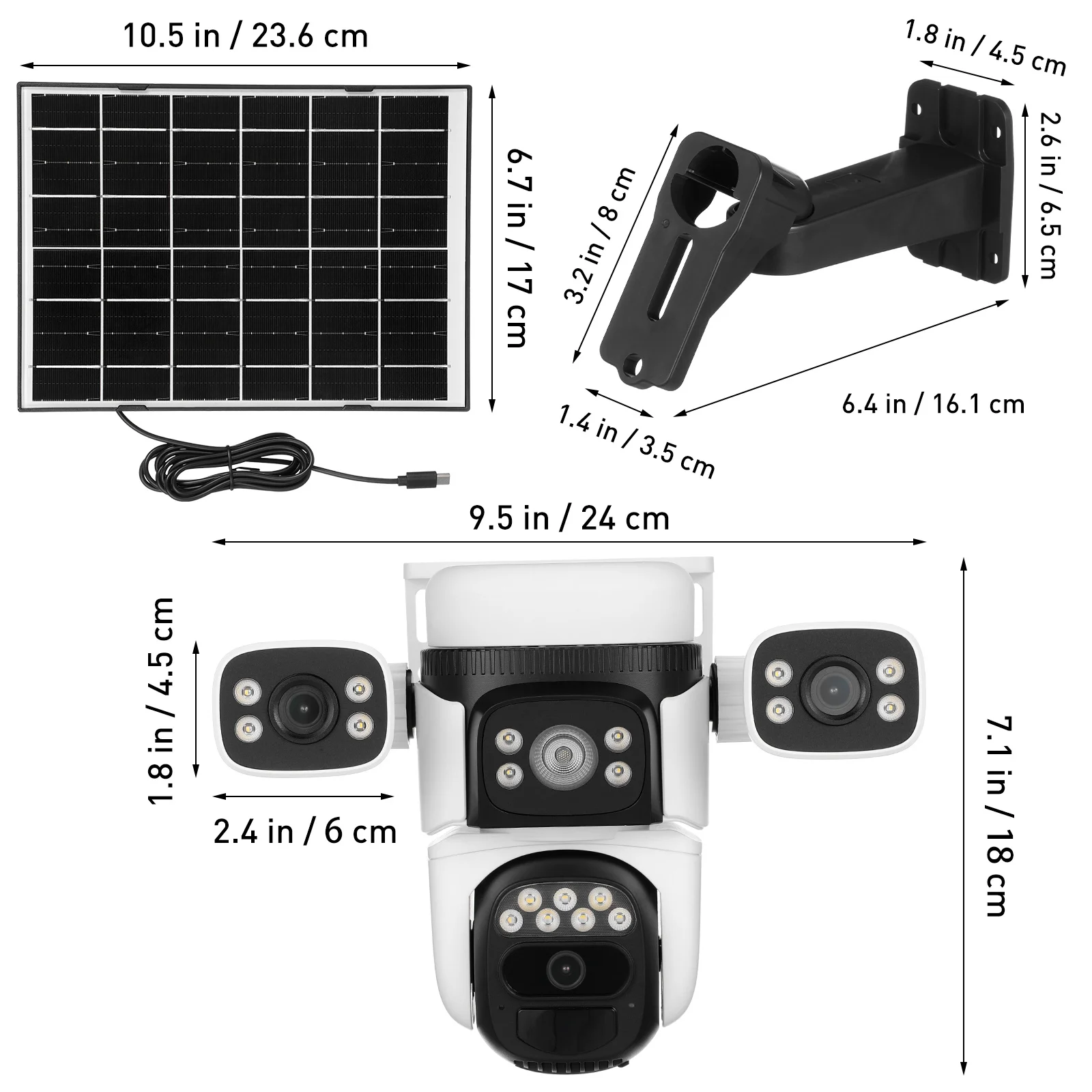 كاميرا مراقبة تعمل بالطاقة الشمسية 3 عدسات خارجية لاسلكية واي فاي 360 °   كاميرا مراقبة بالطاقة الشمسية للرؤية الليلية في الهواء الطلق