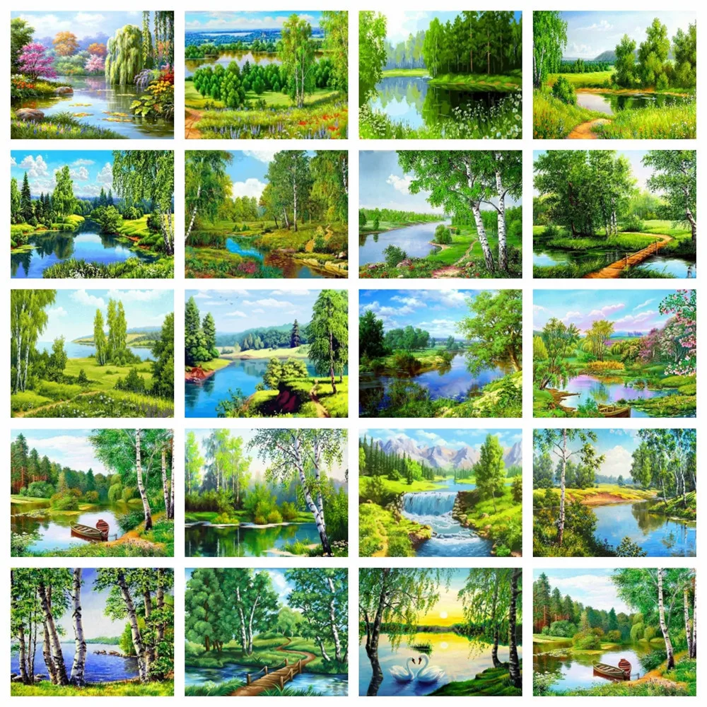 AZQSD Diamond Painting Nature Landscape Tree Summer Needlework Embroidery Sale 30x40cm Full Round Drill Home Decor Rhinestones