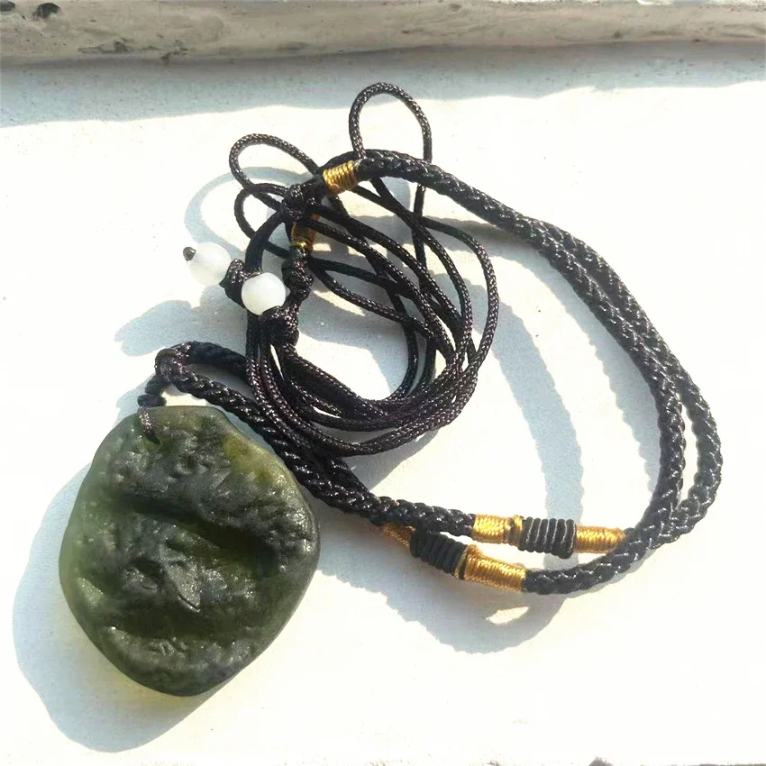 Hot Sale A++ Natural Moldavite green aerolites crystal stone pendant energy apotropaic  free rope Unique Necklace