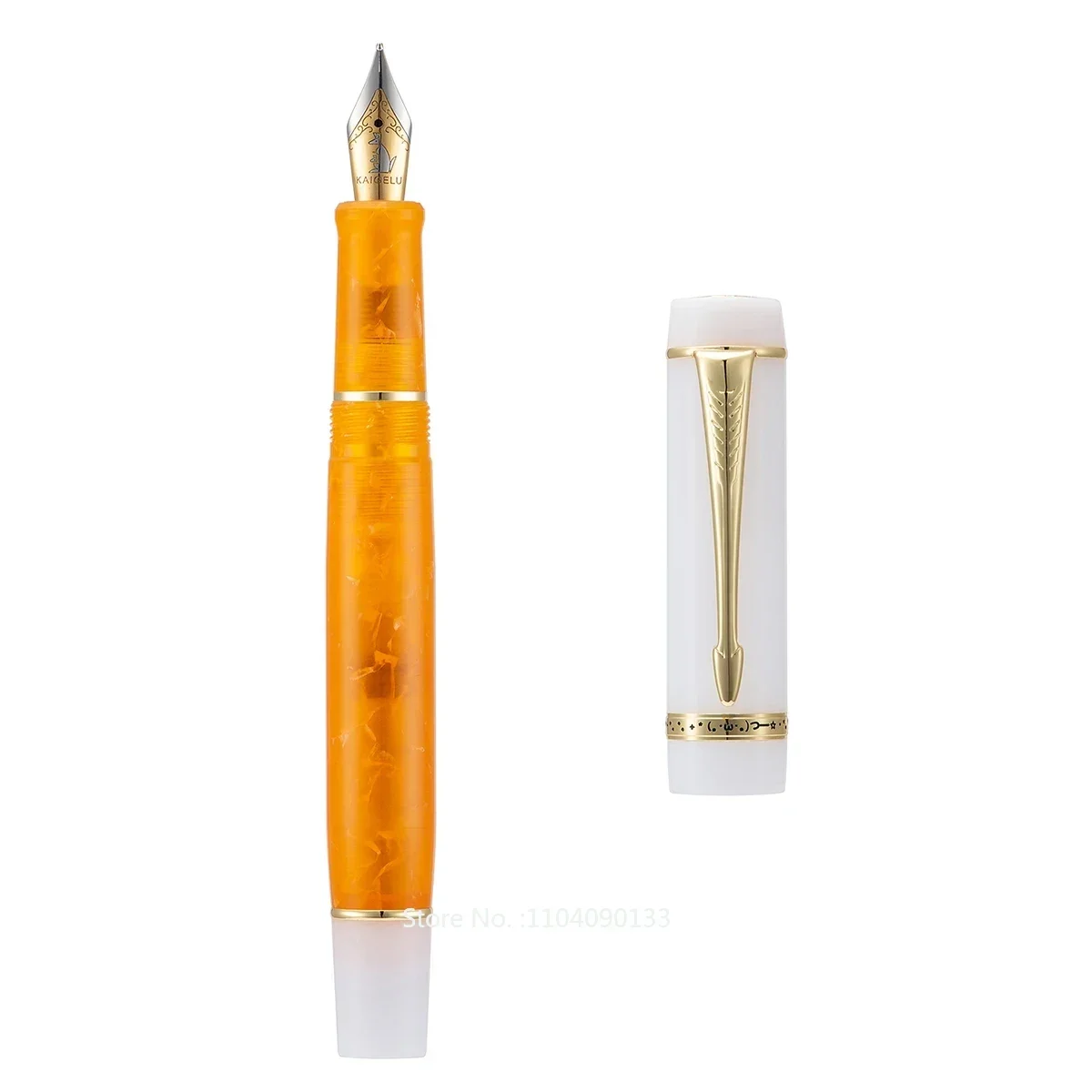 Kaigelu 316 Mini Celluloid Fountain Pen, Beautiful Orange White Iridium EF/F Nib Writing Ink Pen for Office Business School Home