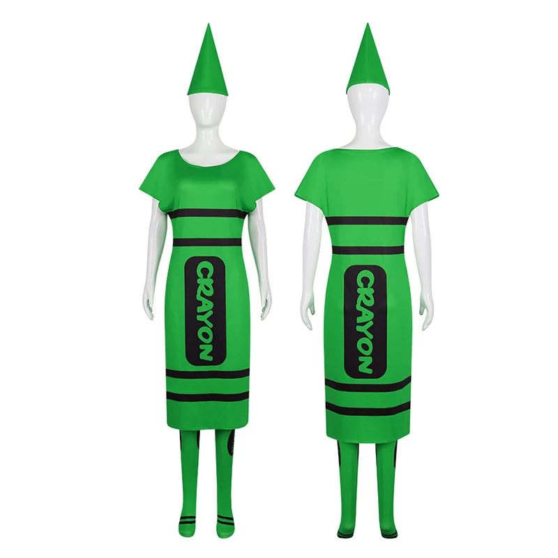 للجنسين النساء الرجال أصفر برتقالي أخضر أزرق أرجواني أحمر كرايولا زي الهالوين للبالغين #5