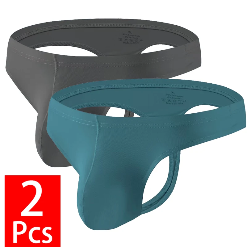 

2PCS/Lot Men Underwear Sexy Mens Ice Silk G-string And Thong U Bulge Pouch Underpants Large Size Low-rise T-back Tangas Panties